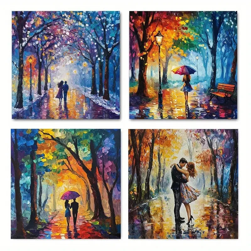 4pcs Watercolor Rainbow Trees Scenery Wall Art Canvas Framed