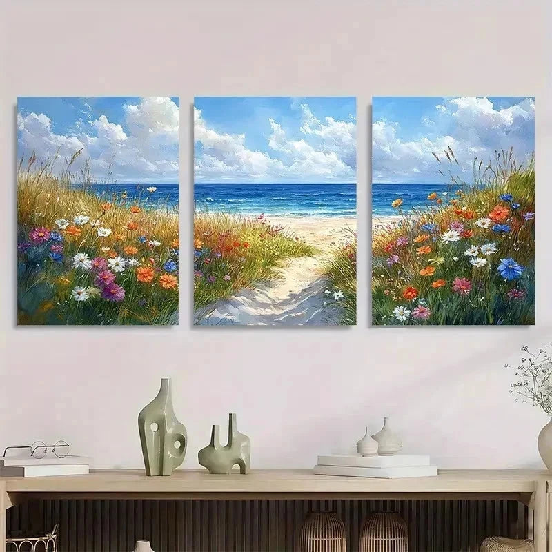 3pcs Cape Cod Watercolor Beach Scene Perfect Wall Art Set Canvas Framed 40x60cm - High Quality Print 100% Australian Made Wall Canvas Ready to Hang - Bella Home Decor