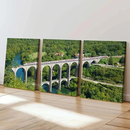 3pcs Big Bridge Over a River and Train Wall Art Set Canvas Framed 60x90cm - High Quality Print 100% Australian Made Wall Canvas Ready to Hang - Bella Home Decor