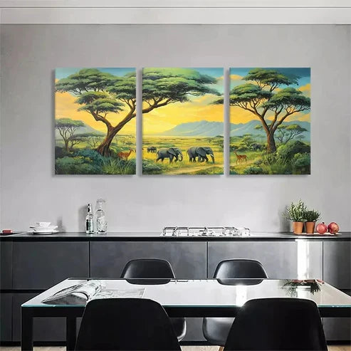 3pcs Safari Landscape Wildlife Scene Perfect Wall Art Canvas Unframed - High Quality Print 100% Australian Made Wall Canvas