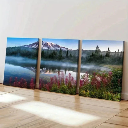 3pcs Mountains Forest & Lake Reflections Wall Art Set Canvas Framed 50x70cm - High Quality Print 100% Australian Made Wall Canvas Ready to Hang