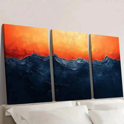 3pcs Abstract Blue & Orange Swirls WQ  Wall Art Set Canvas Framed 50x70cm - High Quality Print 100% Australian Made Wall Canvas Ready to Hang - Bella Home Decor