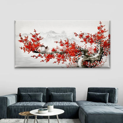 Bird Plum Blossom Branch Wall Art Canvas Office Home Room Framed 120x60cm