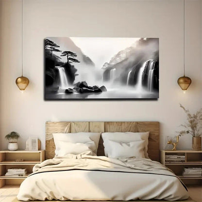 Serene Waterfall Mountain Wall Art Canvas Office Home Room Framed 120x60cm