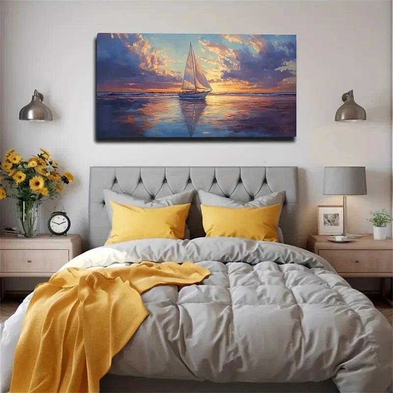 Clouds Under Sailboat Suitable Wall Art Canvas Office Home Room Framed 120x60cm