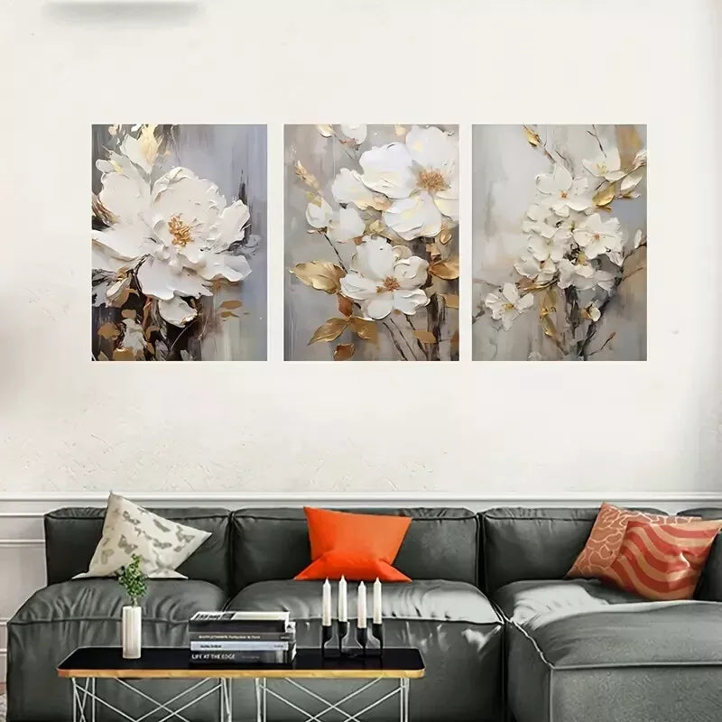 3pcs Abstract White Floral Canvas Framed 40x60cm - High Quality Print 100% Australian Made Wall Canvas Ready to Hang - Bella Home Decor