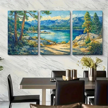 3pcs Lake Tahoe Print Emerald Bay State Perfect Wall Art Set Canvas Framed 50x70cm - High Quality Print 100% Australian Made Wall Canvas Ready to Hang