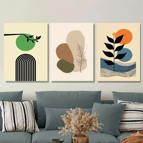 3pcs Abstract 3 Minimalist Modern Green Wall Art Set Canvas Unframed - High Quality Print 100% Australian Made Wall Canvas - Bella Home Decor