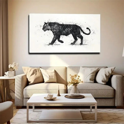 Splatter Black Tiger Suitable Wall Art Canvas Office Home Room Framed 120x60cm