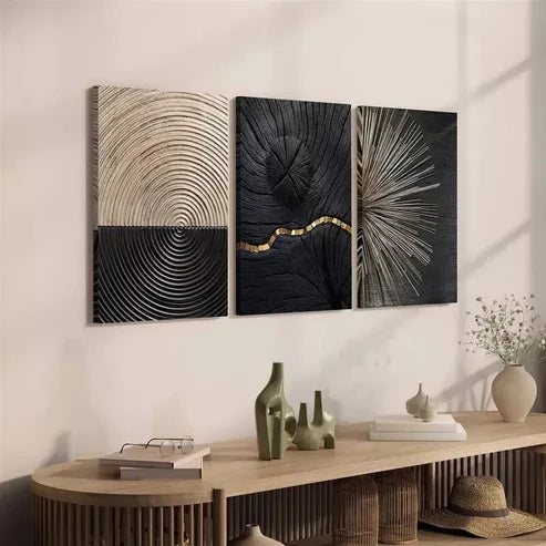 3pcs Luxury Black & Golden Wood Grain Wall Art Set Canvas Unframed - High Quality Print 100% Australian Made Wall Canvas