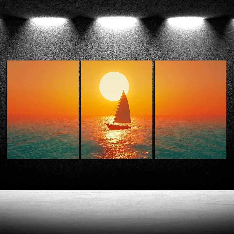 3pcs Beautiful Sunset Over The Sea Metal Print Ready to Hang Art - Bella Home Decor