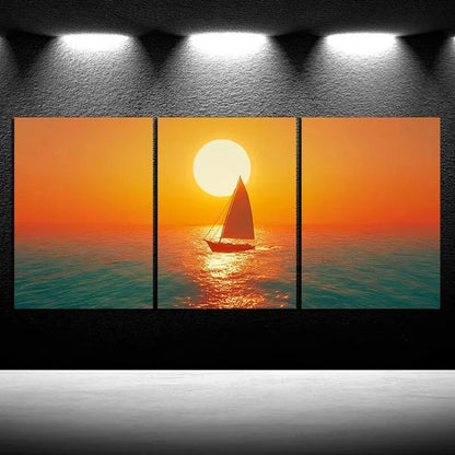 3pcs Beautiful Sunset Over The Sea Metal Print Ready to Hang Art - Bella Home Decor