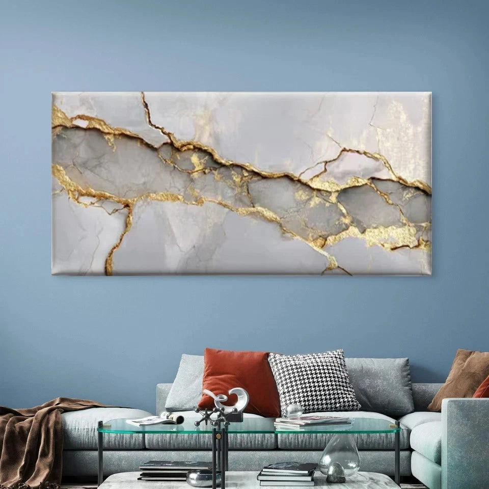 Golden Abstract Gray Wall Art Canvas Office Home Room Framed 120x60cm
