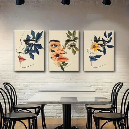 3pcs Abstract Faces & Floral Botanical Perfect Wall Art Canvas Unframed - High Quality Print 100% Australian Made Wall Canvas - Bella Home Decor