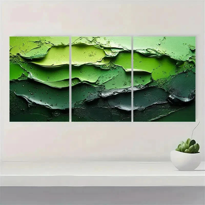 3pcs Black and Green Textured Abstract Q   Wall Art Set Canvas Framed 50x70cm - High Quality Print 100% Australian Made Wall Canvas Ready to Hang - Bella Home Decor