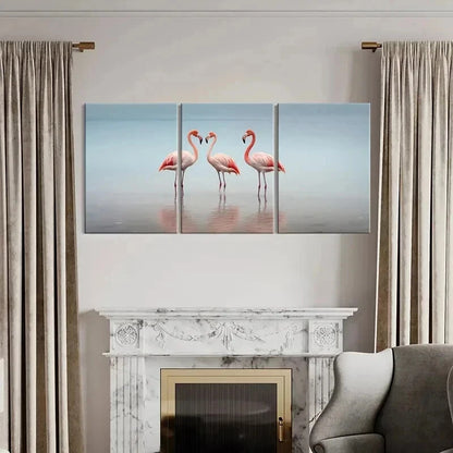 3pcs Three Pink and White Bird Flamingo Wall Art Set Canvas Framed 60x90cm - High Quality Print 100% Australian Made Wall Canvas Ready to Hang - Bella Home Decor