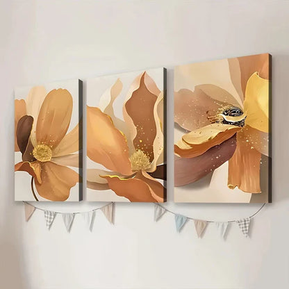 3pcs Abstract Art Floral Elegant Yellow & Gold Wall Art Set Canvas Unframed - High Quality Print 100% Australian Made Wall Canvas - Bella Home Decor