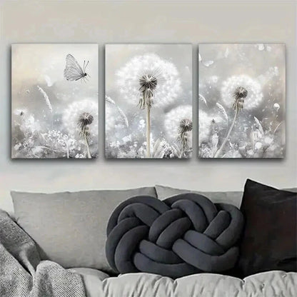 3pcs Elegant Dandelion And Butterfly Design Wall Art Set Canvas Framed 50x70cm - High Quality Print 100% Australian Made Wall Canvas Ready to Hang