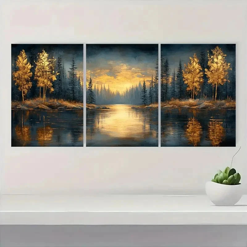 3pcs  Original Golden Leaf Forest  LF  Wall Art Set Canvas Framed 40x60cm - High Quality Print 100% Australian Made Wall Canvas Ready to Hang - Bella Home Decor