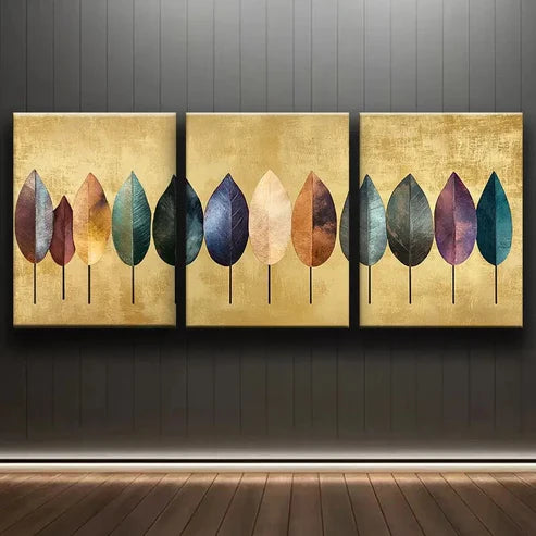 3pcs Metal Leaf Different Colorful Perfect Wall Art Set Canvas Unframed - High Quality Print 100% Australian Made Wall Canvas