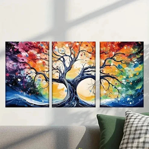 3pcs Abstract Colorful Tree Painting Wall Art Canvas Unframed - High Quality Print 100% Australian Made Wall Canvas - Bella Home Decor
