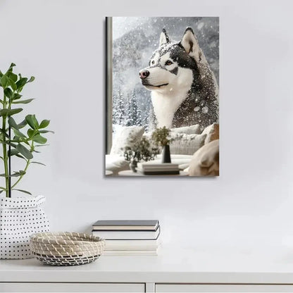 Siberian Husky On The Snow Painting 40x60cm Metal Print Ready to Hang - Bella Home Decor
