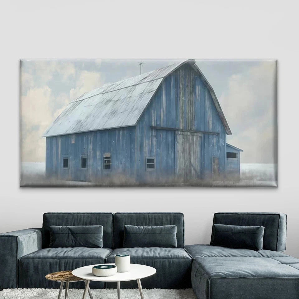 Rustic Blue Wooden Barn Wall Art Canvas Office Home Room Framed 120x60cm