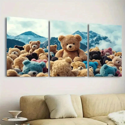 3pcs Teddy Bear Mountain Wall Art Set Canvas Framed 50x70cm - High Quality Print 100% Australian Made Wall Canvas Ready to Hang - Bella Home Decor