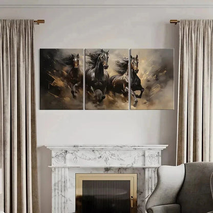 3pcs Galloping Horse Watercolor Style Wall Art Set Canvas Framed 60x90cm - High Quality Print 100% Australian Made Wall Canvas Ready to Hang - Bella Home Decor