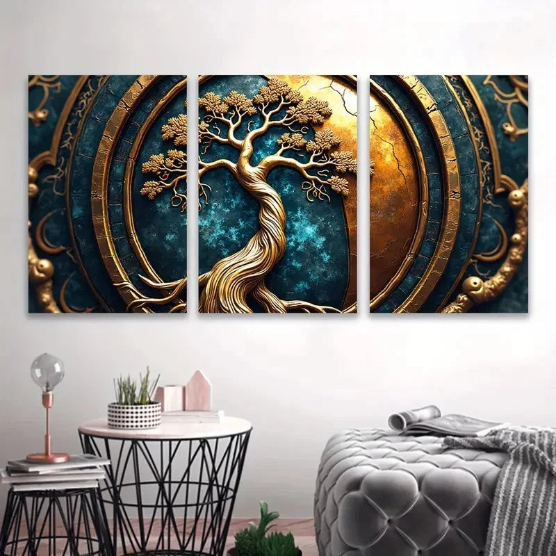3pcs Abstract Paintings of a Tree and a Moon  Wall Art Set Canvas Framed 40x60cm - High Quality Print 100% Australian Made Wall Canvas Ready to Hang - Bella Home Decor