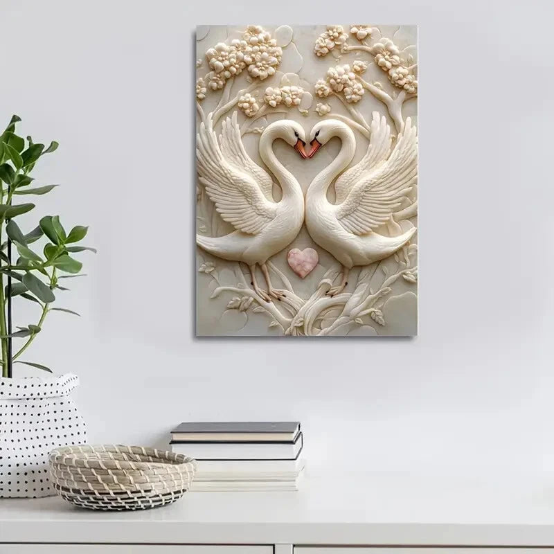 Swans in Love by Fred Levy Hadida, Painting 40x60cm Metal Print Ready to Hang - Bella Home Decor