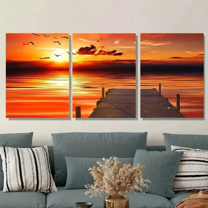 3pcs Orange Pink Blue Sunset With Birds Wall Art Set Canvas Unframed - High Quality Print 100% Australian Made Wall Canvas