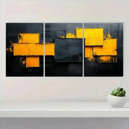 3pcs Vibrant Yellow & Black Textured BN  Wall Art Set Canvas Framed 50x70cm - High Quality Print 100% Australian Made Wall Canvas Ready to Hang - Bella Home Decor