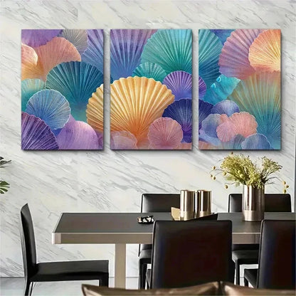 3pcs Warm Orange & Blue Shells Beach Perfect Wall Art Set Canvas Framed 50x70cm - High Quality Print 100% Australian Made Wall Canvas Ready to Hang