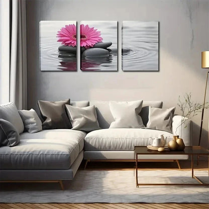 3pcs Bright Pink Gerbera on Rocks Perfect Wall Art Set Canvas Framed 60x90cm - High Quality Print 100% Australian Made Wall Canvas Ready to Hang