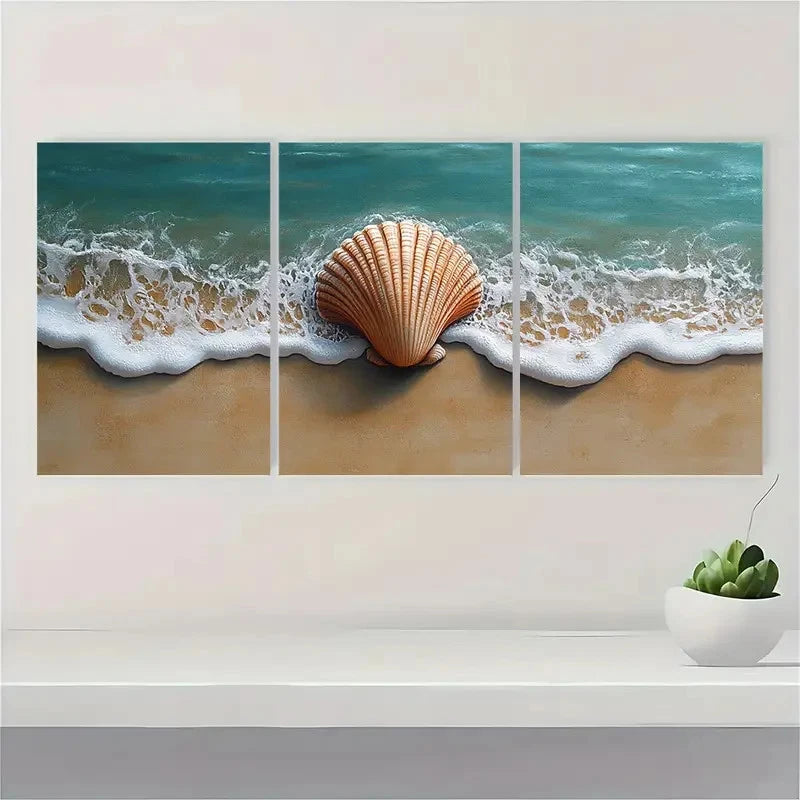 3pcs  Seashell Beach House  FG   Wall Art Set Canvas Framed 40x60cm - High Quality Print 100% Australian Made Wall Canvas Ready to Hang - Bella Home Decor