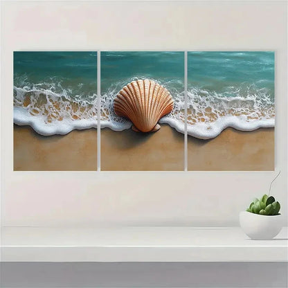 3pcs  Seashell Beach House  FG   Wall Art Set Canvas Framed 40x60cm - High Quality Print 100% Australian Made Wall Canvas Ready to Hang - Bella Home Decor