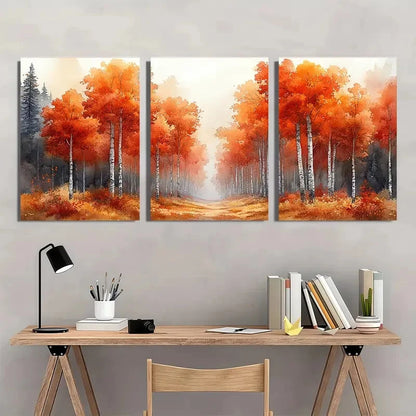 3pcs Watercolor Prints Trees Art Birch   Wall Art Set Canvas Framed 50x70cm - High Quality Print 100% Australian Made Wall Canvas Ready to Hang