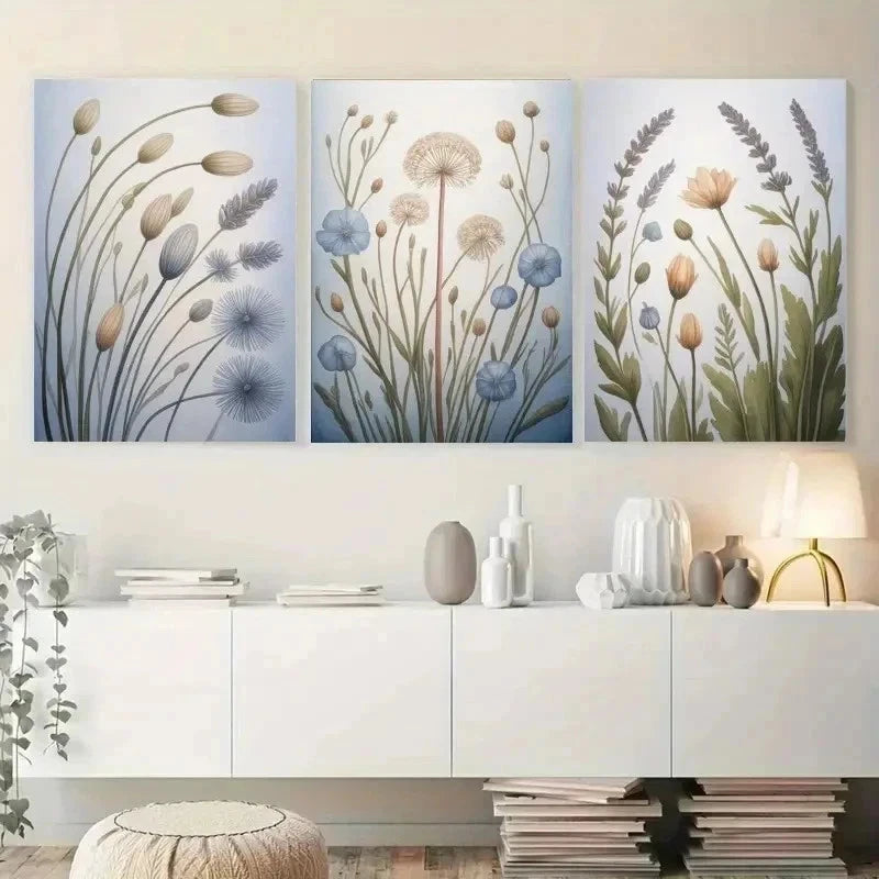 3pcs Soft Blue Beige, White, Green Pastel Tones Wall Art Canvas  Wall Art Set Canvas Framed 40x60cm - High Quality Print 100% Australian Made Wall Canvas Ready to Hang