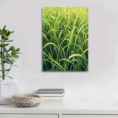 Beautiful Emerald Lemon Grass Lawn Painting 40x60cm Metal Print Ready to Hang - Bella Home Decor