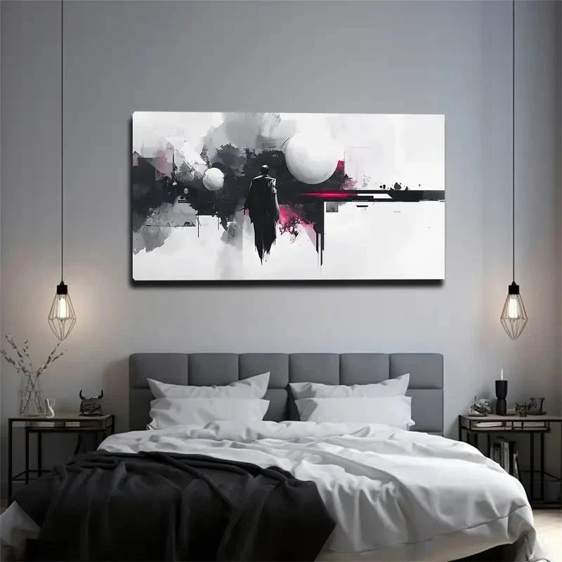 Black & White Ink Splatter Wall Art Canvas Office Home Room Framed 120x60cm - Bella Home Decor