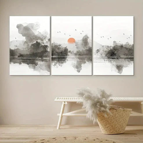 3pcs 3 Pastel Abstract Landscape Modern Wall Art Set Canvas Unframed - High Quality Print 100% Australian Made Wall Canvas - Bella Home Decor