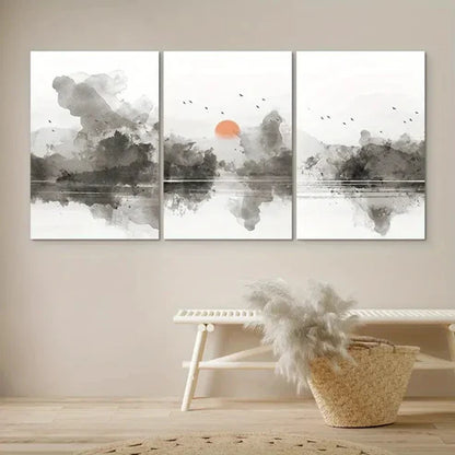 3pcs 3 Pastel Abstract Landscape Modern Wall Art Set Canvas Unframed - High Quality Print 100% Australian Made Wall Canvas - Bella Home Decor