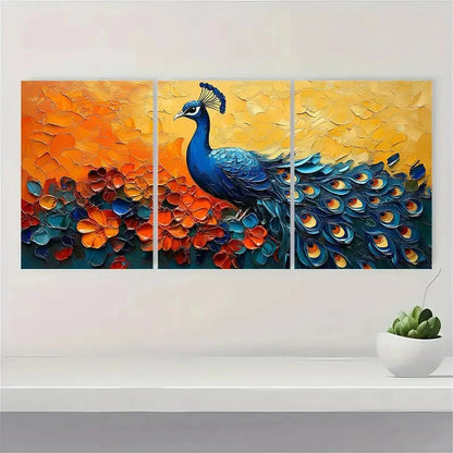 3pcs  Vibrant Abstract Peacock Painting VA  Framed Wall Art Set Canvas Framed 50x70cm - High Quality Print 100% Australian Made Wall Canvas Ready to Hang - Bella Home Decor