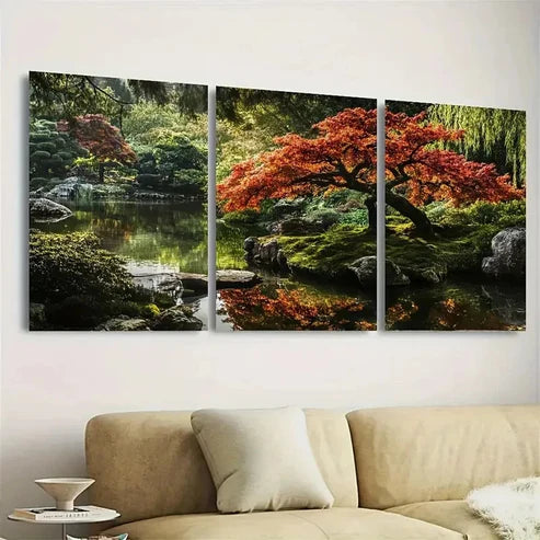 3pcs Japanese Trees Garden Forest Wall Art Set Canvas Unframed - High Quality Print 100% Australian Made Wall Canvas - Bella Home Decor