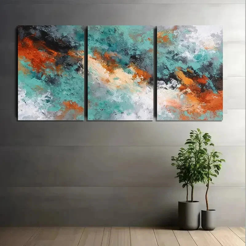 3pcs Abstract Wind Texture Blue & Purple Metal Print Ready to Hang Art - Bella Home Decor