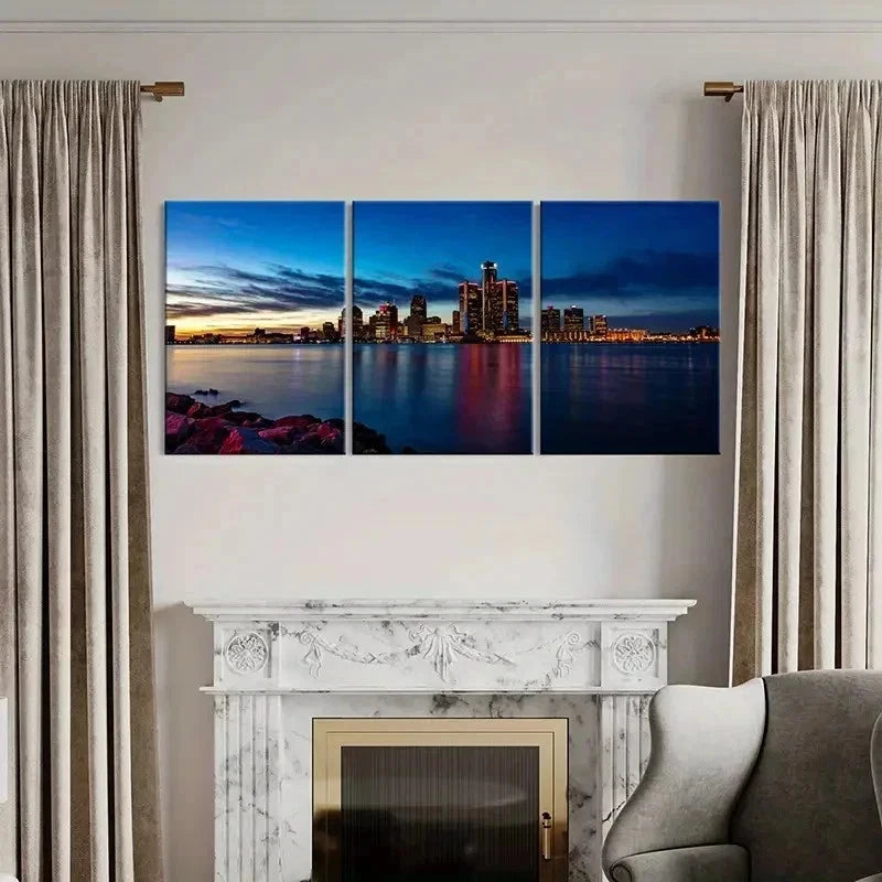 3pcs Modern Cityscape Sunset City Skyline Wall Art Set Canvas Framed 40x60cm - High Quality Print 100% Australian Made Wall Canvas Ready to Hang - Bella Home Decor