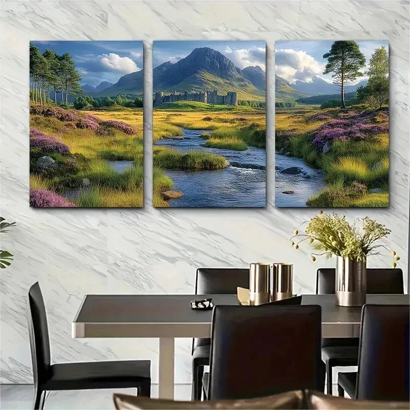 3pcs Blair Castle Historic Scotland Perfect Wall Art Set Canvas Framed 50x70cm - High Quality Print 100% Australian Made Wall Canvas Ready to Hang - Bella Home Decor
