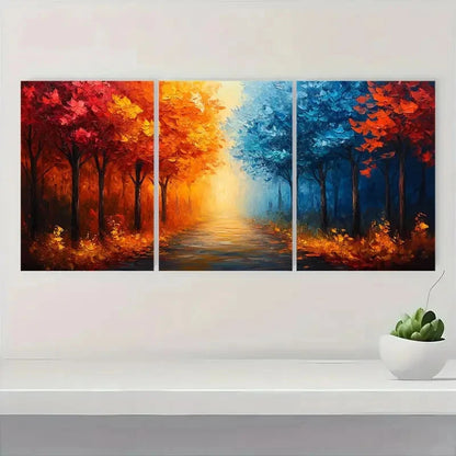 3pcs Vibrant Abstract Forest  Red Blue RB  Wall Art Set Canvas Framed 50x70cm - High Quality Print 100% Australian Made Wall Canvas Ready to Hang - Bella Home Decor