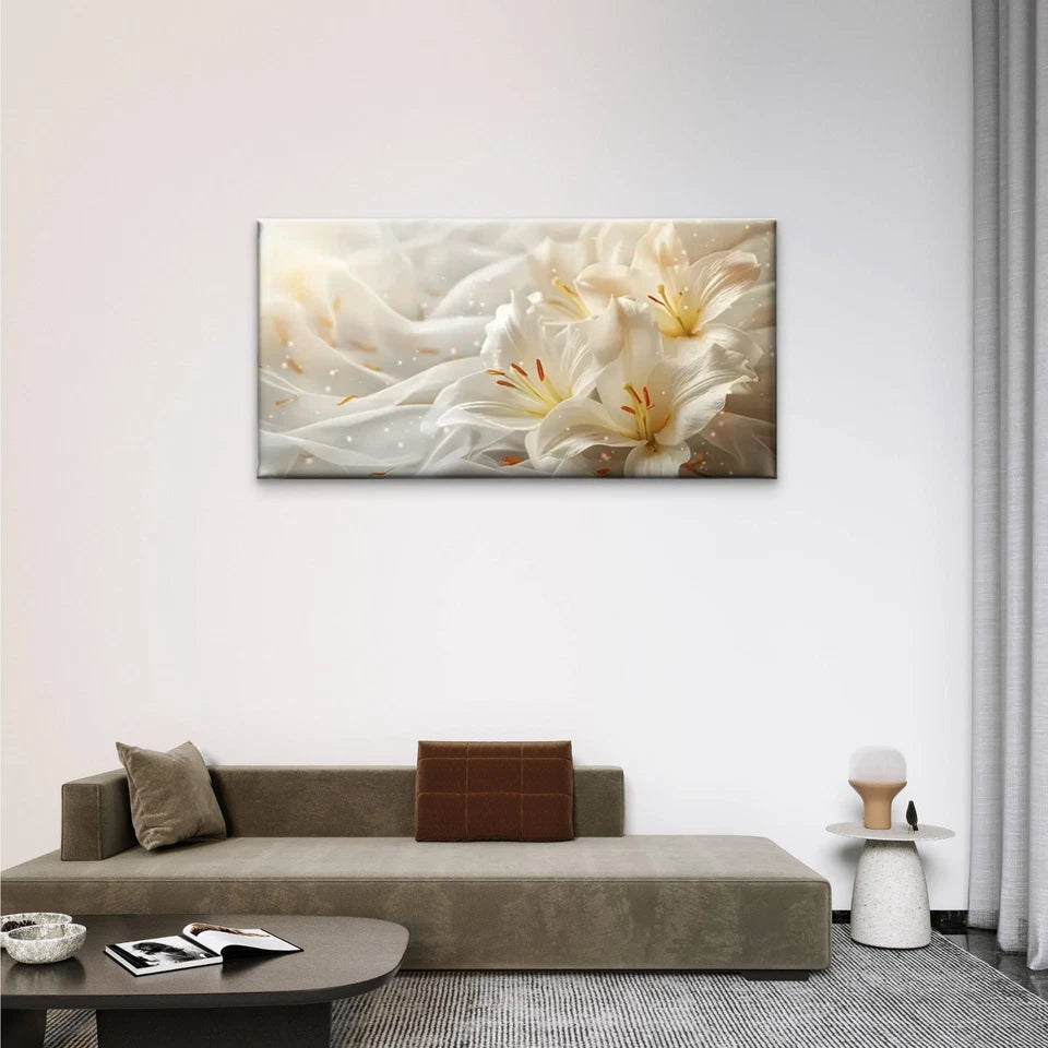 White Flowers Petal Wall Art Canvas Office Home Room Framed 120x60cm
